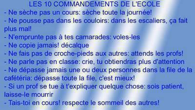 SA SEUL UN BON ELEVE APLIKE CES COMMANDEMENTS